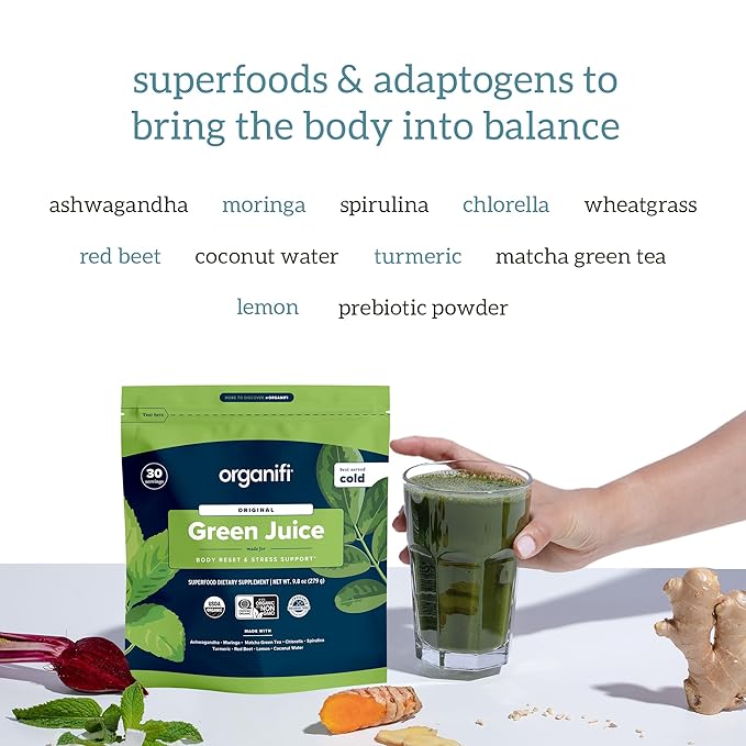 Organifi Green Juice and Red Juice Bundle - 30 Day Supply - Delicious, Refreshing Organic Superfood Supplement Powder With Antioxidants for Energy and Stress Relief Support - No GMO, Gluten, or Soy
