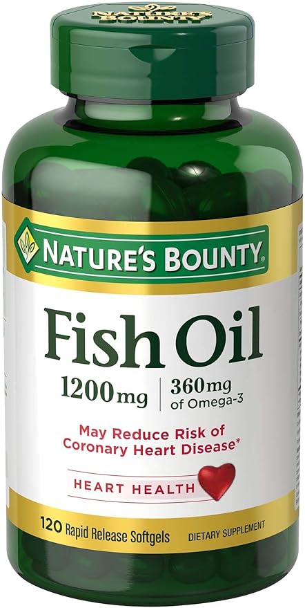 Nature's Bounty Fish Oil 1200 mg, Supports Heart Health with Omega 3 EPA & DHA- 120 Rapid Release Softgels,