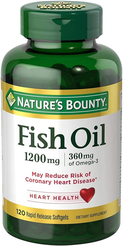 Nature's Bounty Fish Oil 1200 mg, Supports Heart Health with Omega 3 EPA & DHA- 120 Rapid Release Softgels,