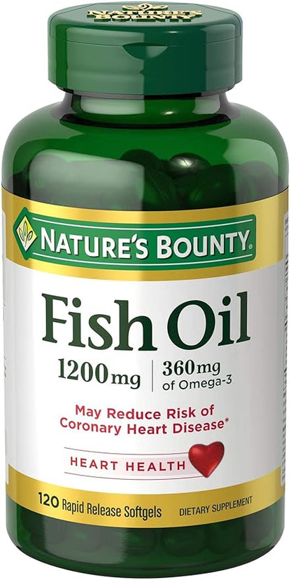 Nature's Bounty F.ish Oil, Supports Heart Health, 1200 Mg- 120 Ct - Rapid Release Softgels,…