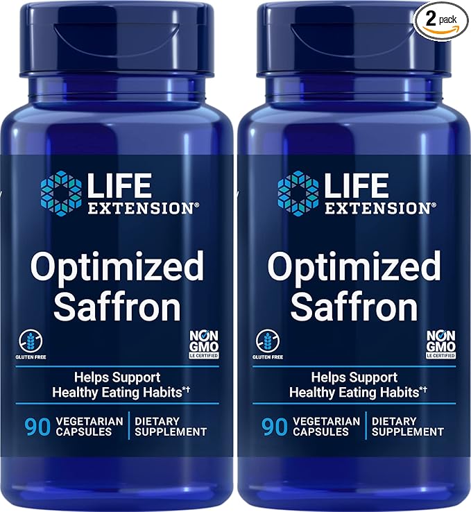 Life Extension Optimized Saffron Extract with Satiereal, 90 Veg Caps (Pack of 2) - 88.25 mg
