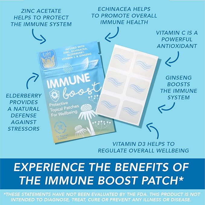 Laki Naturals Immune Boost Patch (Pack of 15) | Natural Immunity Defense | Daily Support for Your Body's Systems
