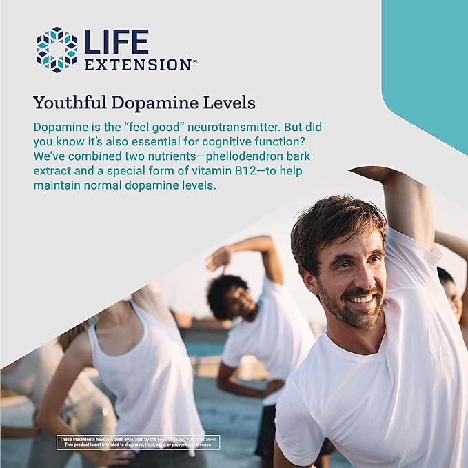 Life Extension Dopamine Advantage - Phellodendron Bark Supplement with Vitamin B12 - for Youthful Dopamine Levels and Brain Health - Gluten-Free, Non-GMO, Vegetarian - 30 Capsules