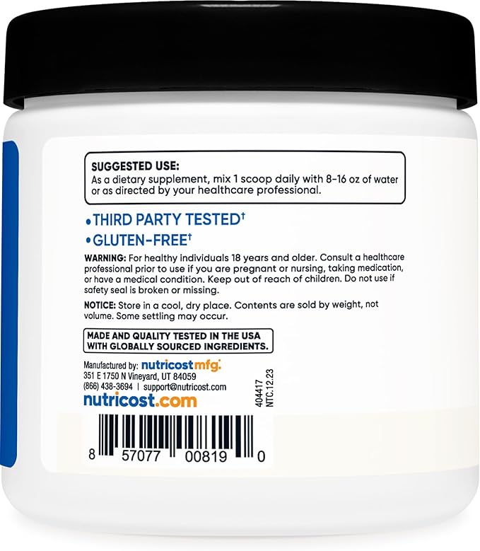 Nutricost BCAA Powder (Unflavored, 30 Servings) - Vegetarian, Non-GMO, Gluten Free, Optimal 2:1:1 Ratio