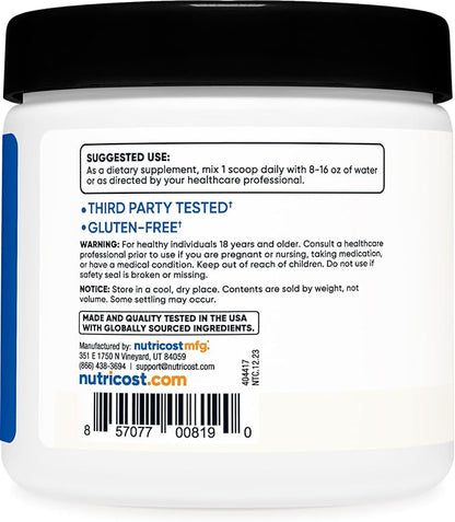 Nutricost BCAA Powder (Unflavored, 30 Servings) - Vegetarian, Non-GMO, Gluten Free, Optimal 2:1:1 Ratio