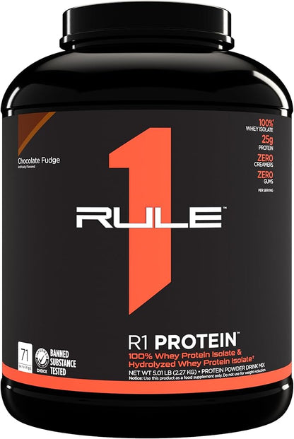 Rule One Proteins R1 Protein - 25g Fast-Acting, Super-Pure 100% Isolate and Hydrolysate Protein Powder with 6g BCAAs (5 Pounds*, Chocolate Fudge)