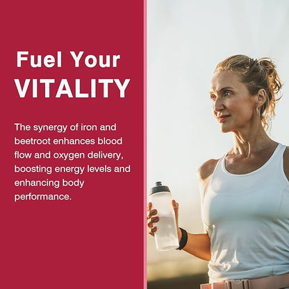 Sugar Free Iron Gummies, w/Beet Root, Vitamin C, B12, Folate for Iron Deficiency, Anemia, Energy Support, Non-Constipating, Gentle Iron Supplement for Women Men, No Rust Aftertaste, Vegan, 1 Pack