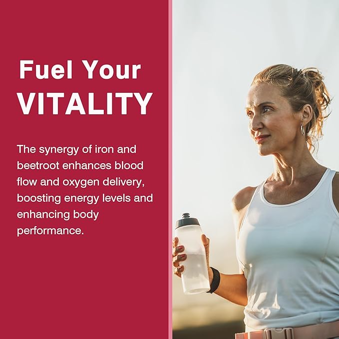 Sugar Free Iron Gummies, w/Beet Root, Vitamin C, B12, Folate for Iron Deficiency, Anemia, Energy Support, Gentle Iron Supplement for Women Men, Non-Constipating, No Rust Aftertaste, Vegan, 2 Pack