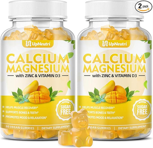 Calcium Magnesium Zinc with Vitamin D3 Supplement, Sugar Free Calcium Gummies for Women Men, High Absorption Zinc Gummies for Bone & Muscle & Immune Health, Vegan Mango Flavor - 120 Count