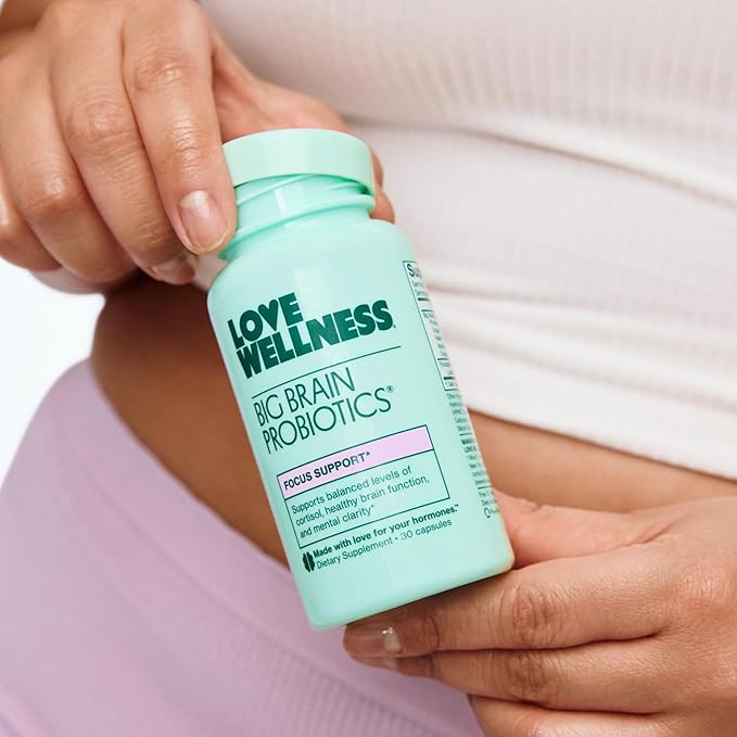 Love Wellness Big Brain Probiotics | Nootropics Brain Support Supplement | Brain Supplements for Memory and Focus | Promotes Mental Clarity & Mood | Organic Reishi, Chaga, & Lions Mane | 30 Count