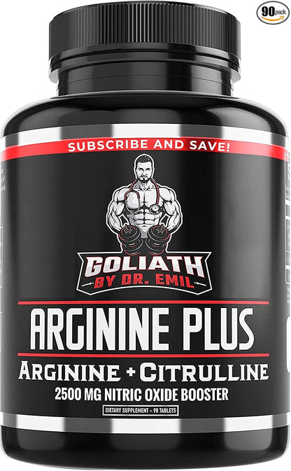 Dr. Emil's ARGININE Plus - L Arginine + L Citrulline - 2500 MG High Dose NO Booster Tablets - Nitric Oxide Supplement for Vascularity and Heart Health (Arginine AAKG and Citrulline Malate 2:1)