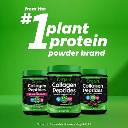 Orgain Hydrolyzed Collagen Peptides Travel Packets For Women & Men - 5g Grass Fed Collagen Per Serving, Hair, Skin, Nail & Joint Support Supplement, Non-GMO, Type I & III - Unflavored (25 Count)