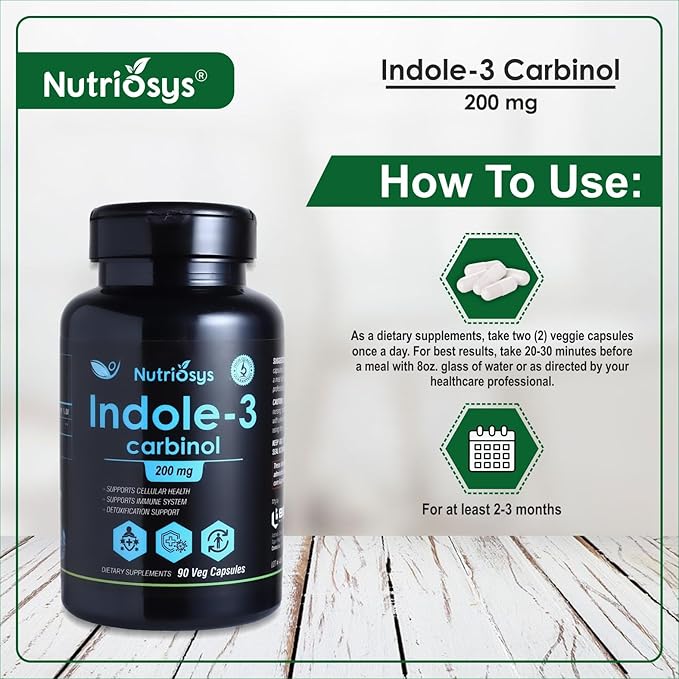 Indol-3 Carbinol 200mg 90 Veggie Capsules, Dietary Supplement for Healthy System, Vitamin Capsules for Men, Women and Adults, Multivitamins Capsules, Vitamin Supplements.