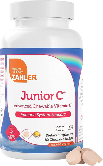 Zahler Junior C Advanced Chewable Vitamin C for Kids - Immune Support Kids Vitamins in Delicious Orange Flavor - Kosher Kids Vitamin C for Immunity - Vitamin C Chewable Antioxidant - (180 Count)