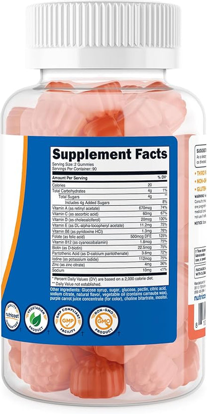 Nutricost Multivitamin Gummies 180 Gummies (Mixed Berry Flavored Gummies) - 90 Serv, Gluten Free, Non-GMO, and Vegetarian Friendly