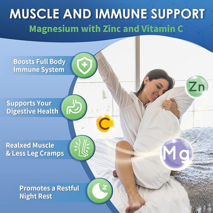 Magnesium Glycinate 500mg, Chelated Magnesium with Zinc & Vitamin D3 for Muscle, Nerve and Bone, Support Heart Health & Leg Cramp, Strength Immune System - 120 Capsules