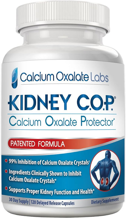 Kidney COP Calcium Oxalate Protector 120 Capsules, Patented Kidney Support for Calcium Oxalate Crystals, Stop Recurrence