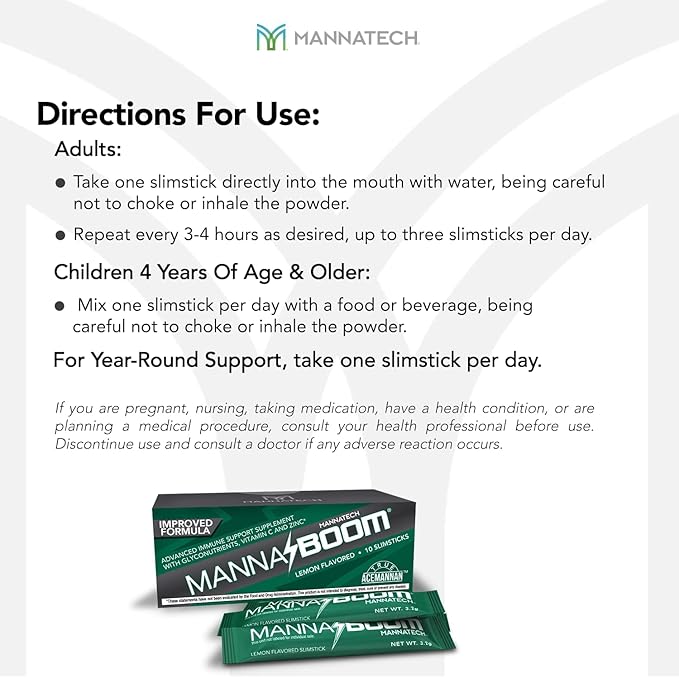 Mannatech Advanced Immune Support Supplement - 150% More Vitamin C, Increased Manapol, Zinc & Glyconutrients for Immunity in MannaBOOM, 30 Slimsticks