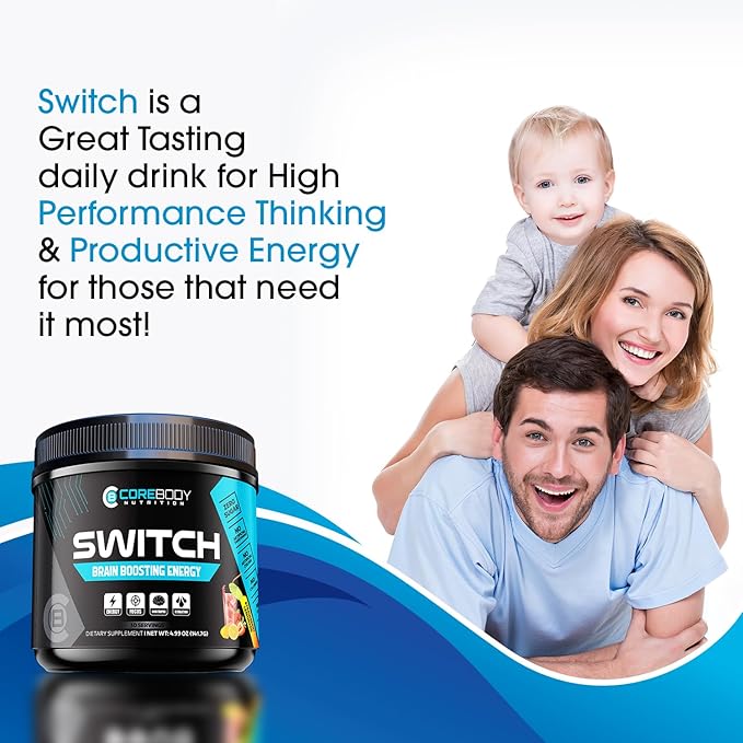 Switch, Brain Boosting Nootropic Energy Supplement, Increase Mental Focus & Cognitive Function, Enhances Mood & Memory, Alpha GPC, Ashwagandha, Sugar Free Energy Powder-Keto