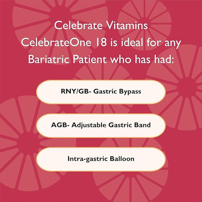 Celebrate Vitamins CelebrateONE 18 Chewables, 18mg Iron - One A Day Bariatric Multivitamin, Essential Vitamins & Minerals - Gastric Bypass & Sleeve Gastrectomy Supplement - Black Cherry (30 Tablets)