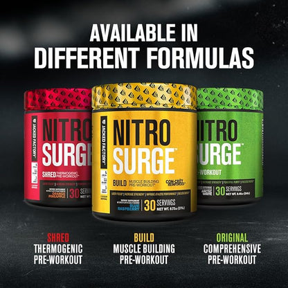 Jacked Factory Nitrosurge Build Pre Workout with Creatine for Muscle Building - Con Cret Creatine Powder & elevATP for Intense Energy, Powerful Pumps, & Endless Endurance - 30 Servings, Arctic White
