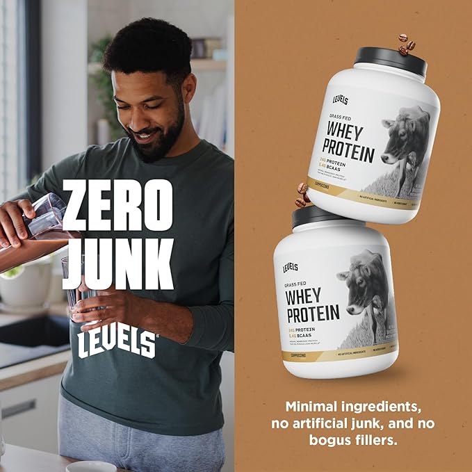 Levels Grass Fed Whey Protein Powder, No Artificials, 24G of Protein, Cappuccino, 5LB