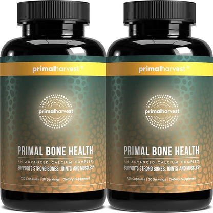 Primal Harvest 2 Pack, Primal Bone Health Calcium Carbonate Bone Health Complex for Men & Women with Calcium, Magnesium, Zinc, Manganese, Potassium, & L-Carnitine (240 Capsules)