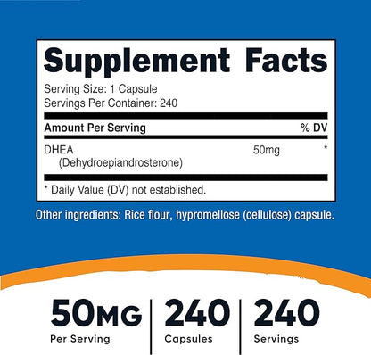 Nutricost DHEA 50mg, 240 Capsules - Gluten Free, Soy Free, Non-GMO, Supplement
