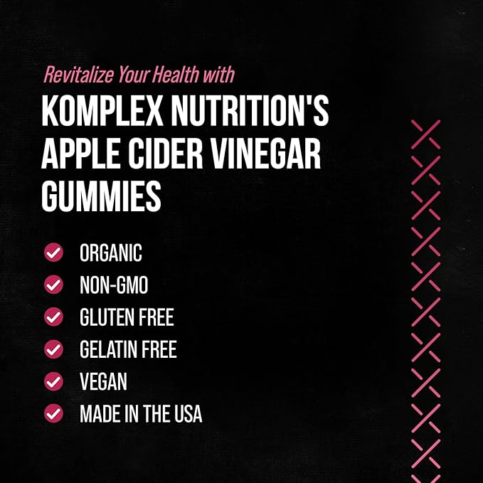 KompleX Nutrition Apple Cider Vinegar Gummies, Improve Digestion, Detox, 1000mg ACV Powder with Mother, 60 Vegan and Gluten-Free Supplement Gummies (ACV GUM)