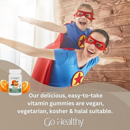 Go Healthy Vitamin C Gummies for Kids - Toddler & Children's Vitamin Gummy Supplement, Growth & Immune Support – Kosher, Halal, Non-GMO, Gluten-Free, Delicious Orange Flavor - 60 Servings