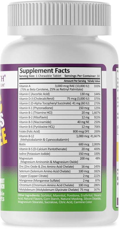 Procare Health Bariatric Multivitamin with Iron 45mg Chewable (30 Tablets) - Fruit Punch Flavor Bariatric Multivitamin Chewable Pills for Gastric Bypass & Sleeve Gastrectomy Patients (01 Month Supply)