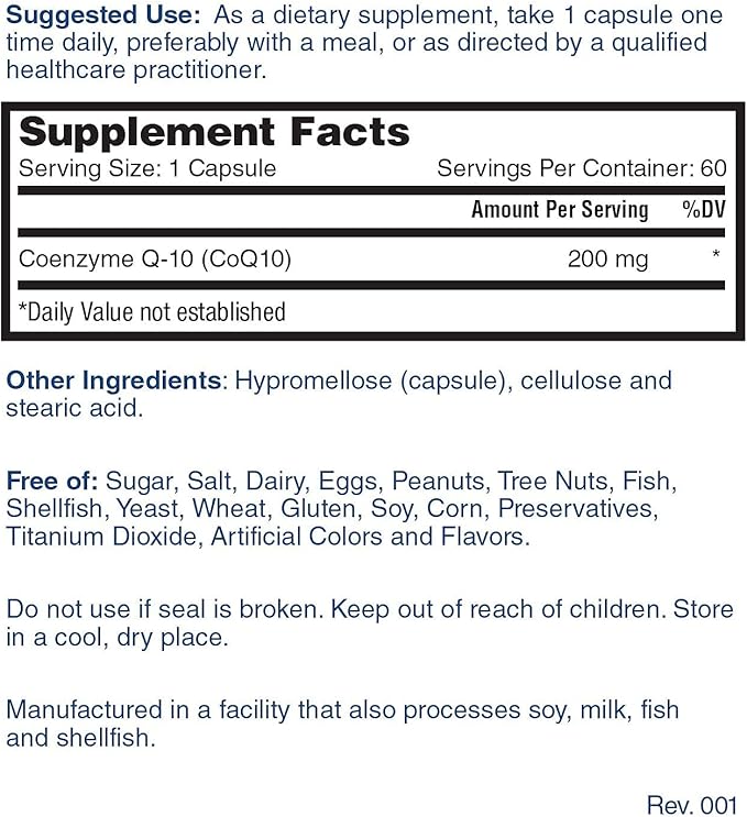 Nature's Lab CoQ10 200mg Nutritional Supplement - Supports Heart, Nerve & Muscle Health* - 60 Count (2 Month Supply)