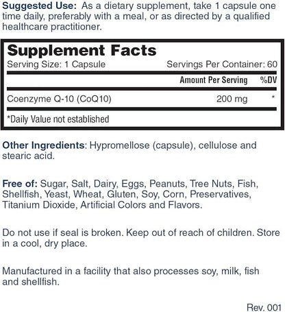 Nature's Lab CoQ10 200mg Nutritional Supplement - Supports Heart, Nerve & Muscle Health* - 60 Count (2 Month Supply)