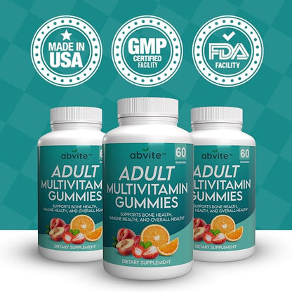 Plant-Based Multivitamin Gummies, Daily multivitamins for Men and Women with Vitamins A, C, D, E, B-3, B-6, B-12, Biotin, inositol, Non-GMO, Gluten Free, 60 Count (30 Days Supply)
