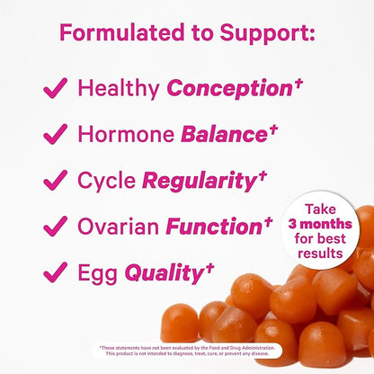 Pink Stork Premium Fertility Gummies for Women - Prenatal Conception Supplements for Her with Inositol, CoQ10, Folate and Vitamins to Support Hormone Balance, Ovulation + Menstrual Cycle, 60 Gummies