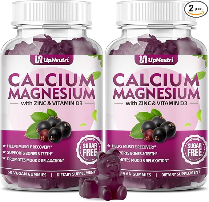 Calcium Magnesium Zinc with Vitamin D3 Supplement, Sugar Free Calcium Gummies for Women Men, High Absorption Zinc Gummies for Bone & Muscle & Immune Health, Vegan Elderberry Flavor - 120 Count