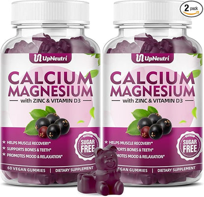 Calcium Magnesium Zinc with Vitamin D3 Supplement, Sugar Free Calcium Gummies for Women Men, High Absorption Zinc Gummies for Bone & Muscle & Immune Health, Vegan Elderberry Flavor - 120 Count