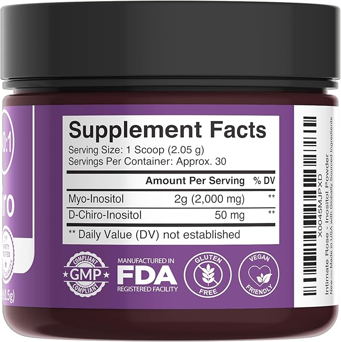 Intimate Rose Inositol Powder - Myo-inositol - D-Chiro Inositol - Ideal 40:1 Ratio - All-Natural 100% Hormonal Balance Supplements - Hormone Support for Women’s Ovarian Health - Made in USA