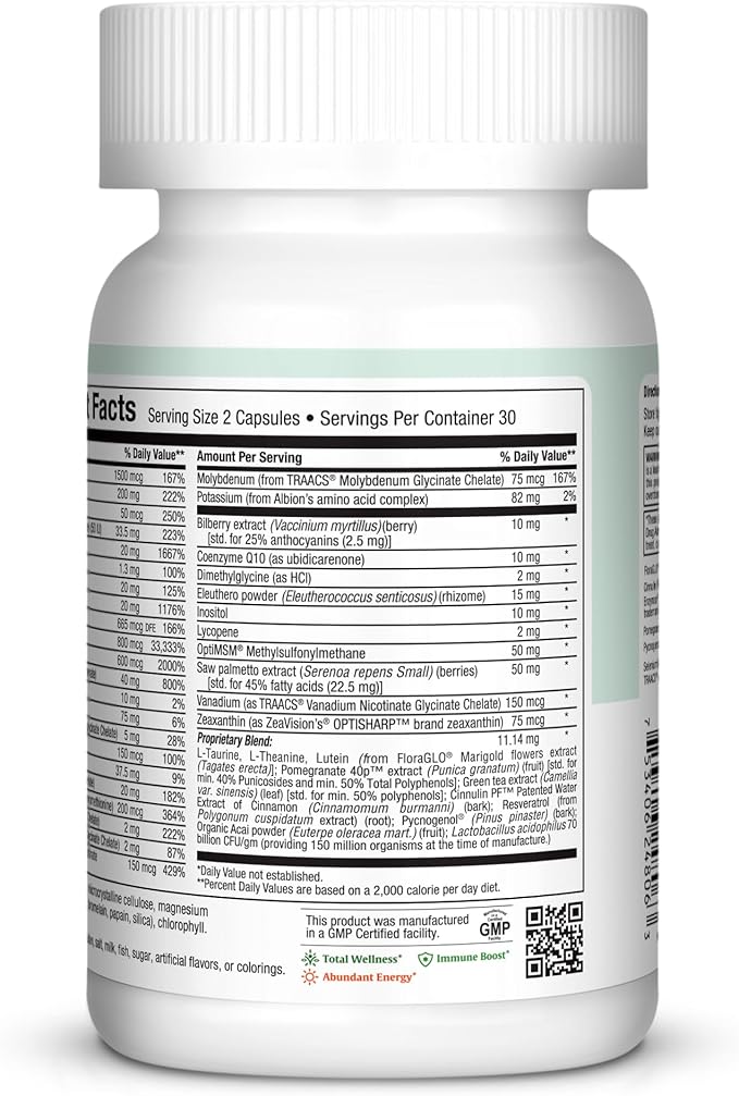 Maxi Health Longevity - Multivitamins & Minerals Supplement for Men Over 50-60 Capsules - Kosher (LM)