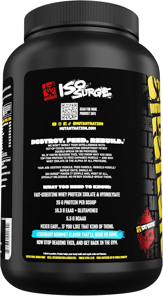 Mutant ISO Surge Whey Protein Isolate Powder Acts Fast to Help Recover, Build Muscle, Bulk and Strength, 1.6 lb (Vanilla Ice Cream)