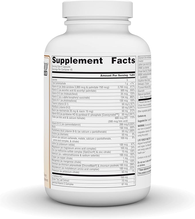 Source Naturals Life Force Multiple, Energy Activator* Iron Free, Daily Multivitamin High Potency Essential Vitamins, Minerals, Antioxidants & Nutrients - 180 Capsules