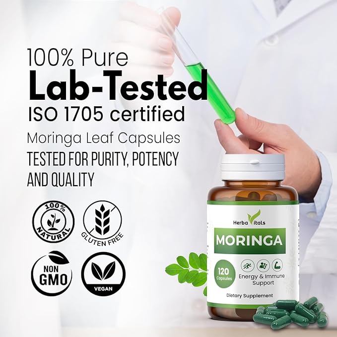 Moringa Capsules Supplement 500 mg/ 120 Count-Moringa Powder Organic | Moringa Pure Capsules Organic for Immune System, Moringa Organic Capsules for Energy - Moringa Leaf Powder Supplement -Lab Tested