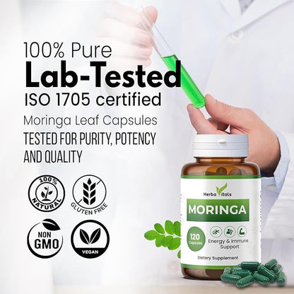 Moringa Capsules Supplement 500 mg/ 120 Count-Moringa Powder Organic | Moringa Pure Capsules Organic for Immune System, Moringa Organic Capsules for Energy - Moringa Leaf Powder Supplement -Lab Tested