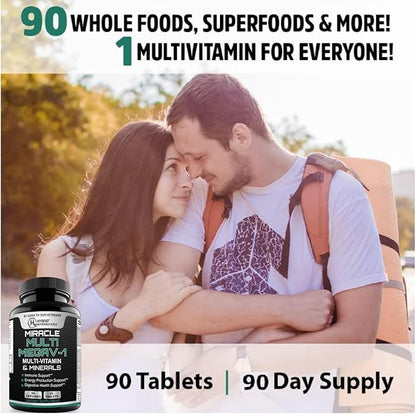 MEGAV-1 Multi-Vitamin, Superfood & Minerals - Daily Multivitamin with Probiotics, Digestive Enzyme, Mushroom Complex for Heart Health, Immune Support, Energy & Stamina - 90 Tablets