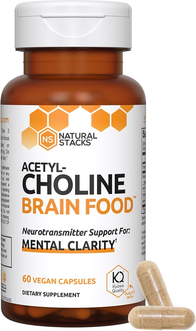 NATURAL STACKS Acetylcholine Alpha GPC 192 mg - 383 mg White Peony Root Extract + 287 mg Pantethine with Vitamin B1 and B5 - Supports Mental Clarity - 60 Acetylcholine Capsules