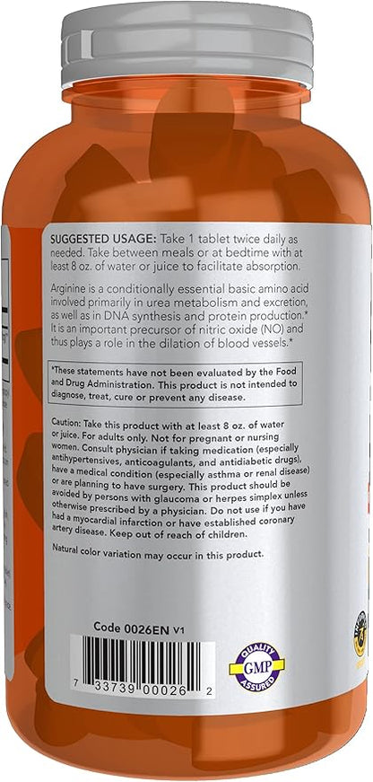 NOW Foods Sports Nutrition, L-Arginine Double Strength 1000mg, Nitric Oxide Precursor, Amino Acids, 180 Tablets