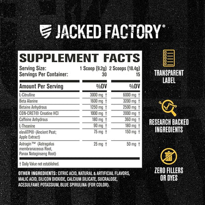 Jacked Factory Nitrosurge Build Pre Workout with Creatine for Muscle Building - Con Cret Creatine Powder & elevATP for Intense Energy, Powerful Pump, & Endless Endurance - 30 Servings, Blue Raspberry