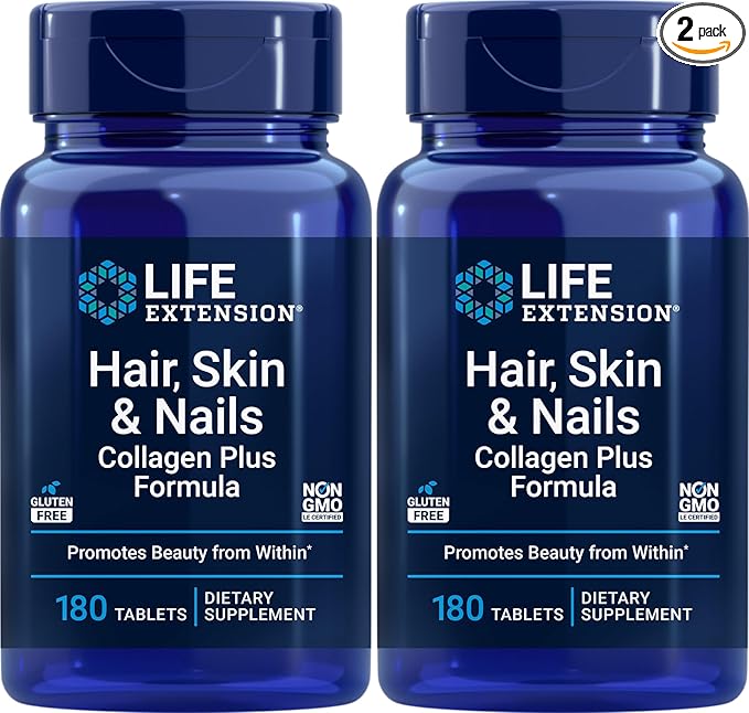 Life Extension Hair, Skin & Nails Collagen Plus Formula, 180 Tablets (Pack of 2)