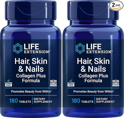 Life Extension Hair, Skin & Nails Collagen Plus Formula, 180 Tablets (Pack of 2)
