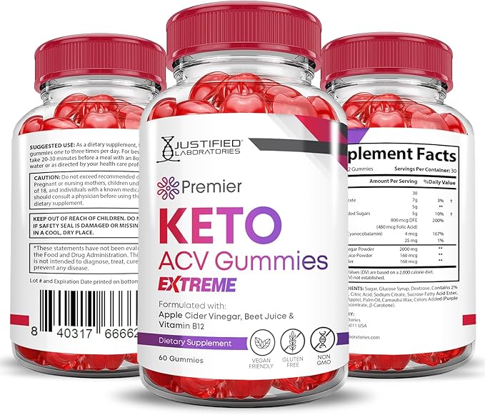 (3 Pack) Premier Keto ACV Gummies Advanced Weight Loss Extreme 2000MG Premier Keto Gummies Apple Cider Vinegar Formulated with Pomegranate Beet Juice Powder B12 Vegan Non GMO 180 Gummys